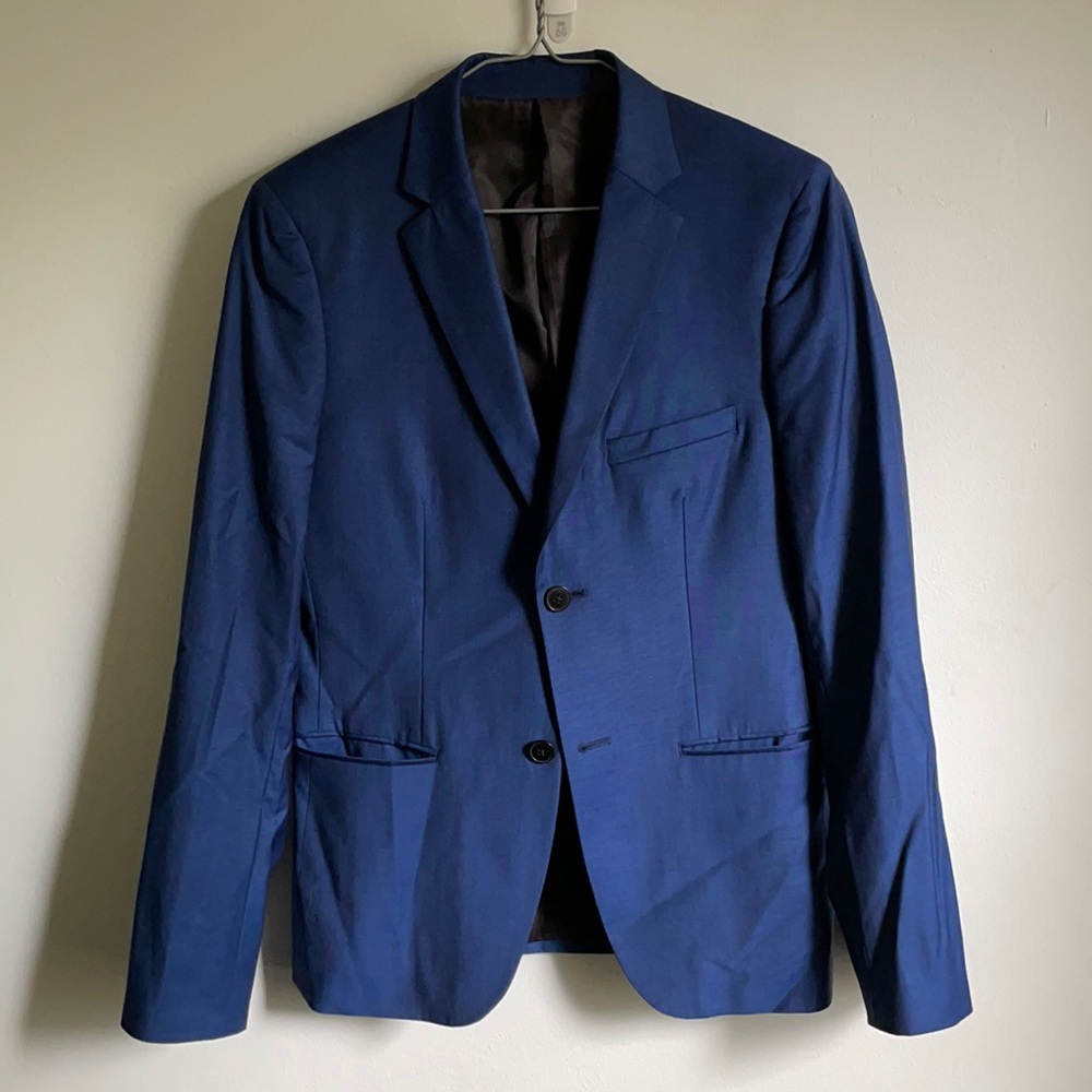 Guess skinny fit blazer sz 38 blue wool blend mens